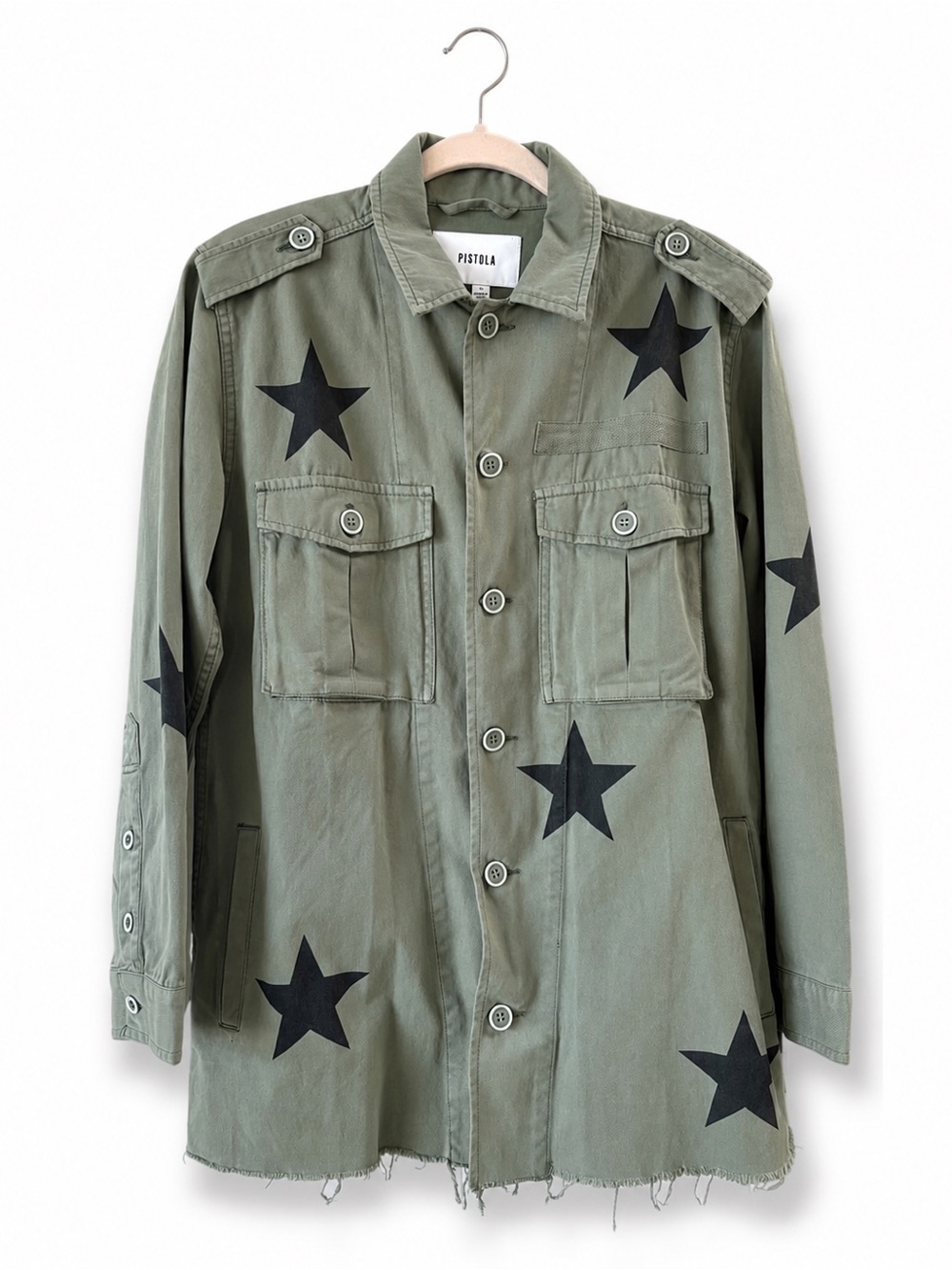 pistola Olive Green Star Print Utility Jacket for Kids